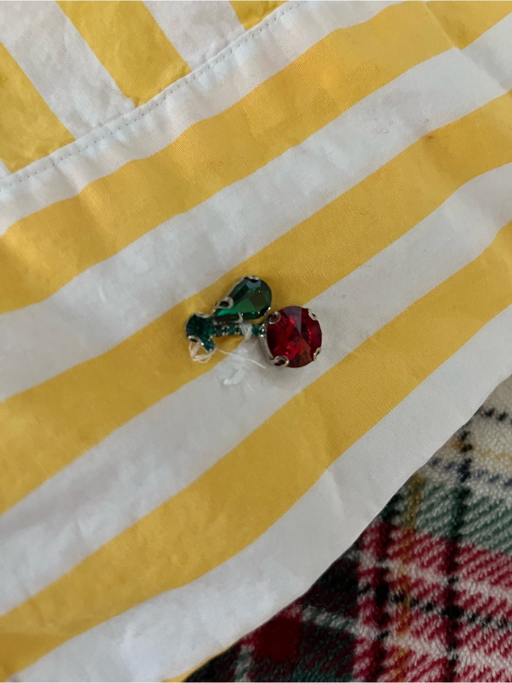 Christian Lacroix Yellow & White Striped Button-Down with Cherry Embellishments - Picture 6 of 9